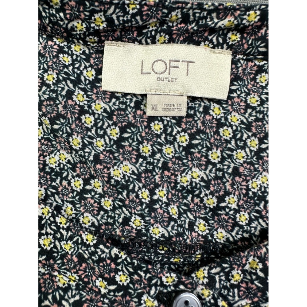 Loft Outlet Women's XL Black Ditsy Floral Button Down Blouse Long Sleeve‎ Top
